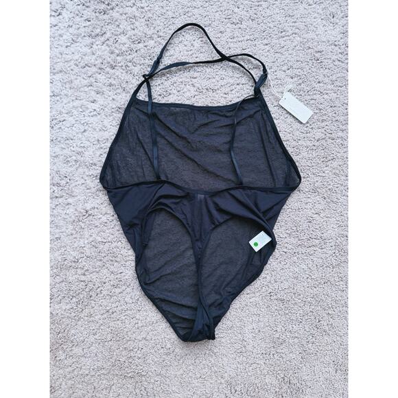 NWT Aerie Smoothiez Black Sheer Mesh Bodysuit Thong One Piece Medium Layer Goth - Picture 3 of 6